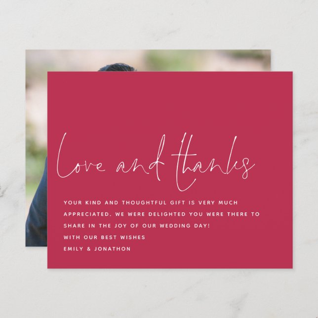 Budget Script Love Thanks Photo Wedding Magenta (Front/Back)