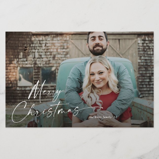 Budget Script Merry Christmas Photo Holiday Card (Front)