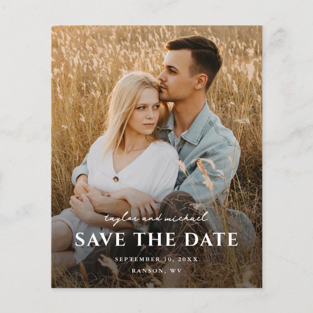 Budget Script Names Photo Wedding Save The Date (Front)