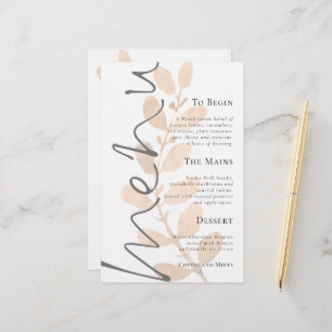 Budget Script Peach Leaves Wedding Menu