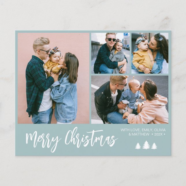 Budget Script Photo Collage Pine Christmas Holiday Flyer (Front)