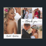 Budget Script Photo Collage Wedding Thank You Flyer<br><div class="desc">Budget Minimal Elegant Script 4 Photo Collage Wedding Thank You personalized affordable low budget flyer. Stylish wedding thank you paper template featuring four (4) photo on the front and one photo on the back. With the text "Thank you" in a swirly hand lettered typography script font with swash tail in...</div>