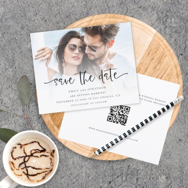 Budget Script Photo QR Code Wedding Save The Date (Creator Uploaded)