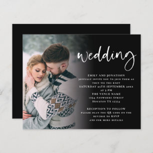 Budget Script Photo QR Code White Black Invite