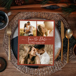 Budget Script Photo Terracotta Save The Date Flyer<br><div class="desc">Budget modern boho earthy terracotta script 3 photo collage wedding save the date announcement personalized affordable low budget flyer. Chic minimalist design template feature three (3) couple photo collage and elegant cursive hand lettering typography script „Save the Date” text on terracotta earthy tone, rust burnt orange colour background. ***PLEASE NOTE!...</div>