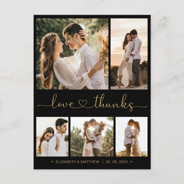 Budget Script Photo Wedding Thank You Postcard  (Front)