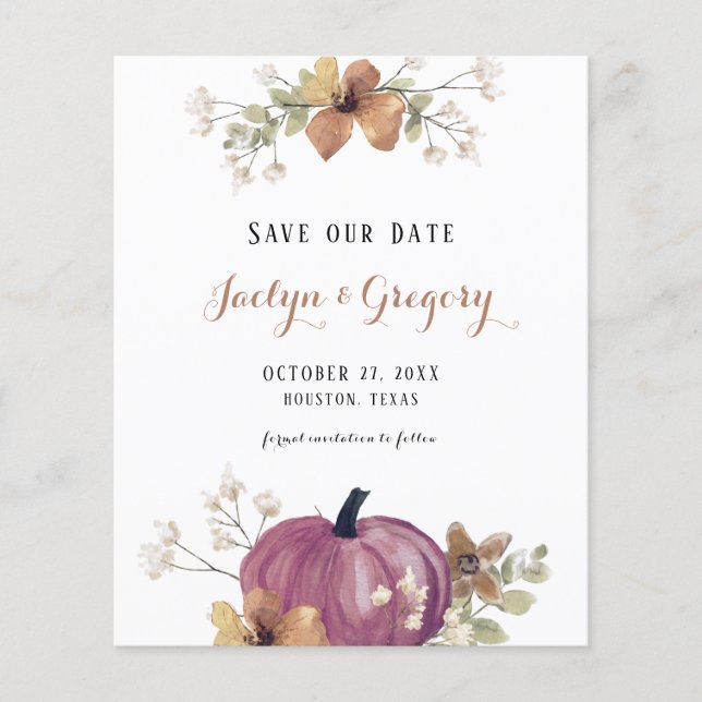 Budget Script Pumpkin Fall Save The Date (Front)