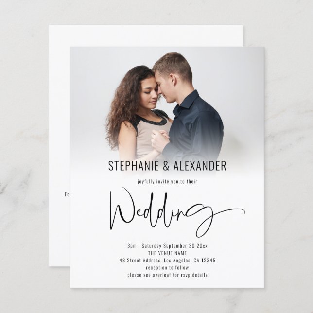 Budget Script QR Code Photo Overlay Wedding Invite (Front/Back)