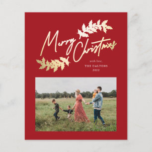 Budget Script Red Gold 2 Photo Christmas Card