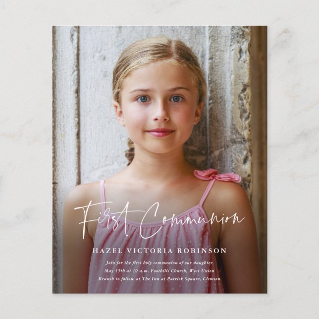 Budget Script Religious First Communion Invitation (Front)