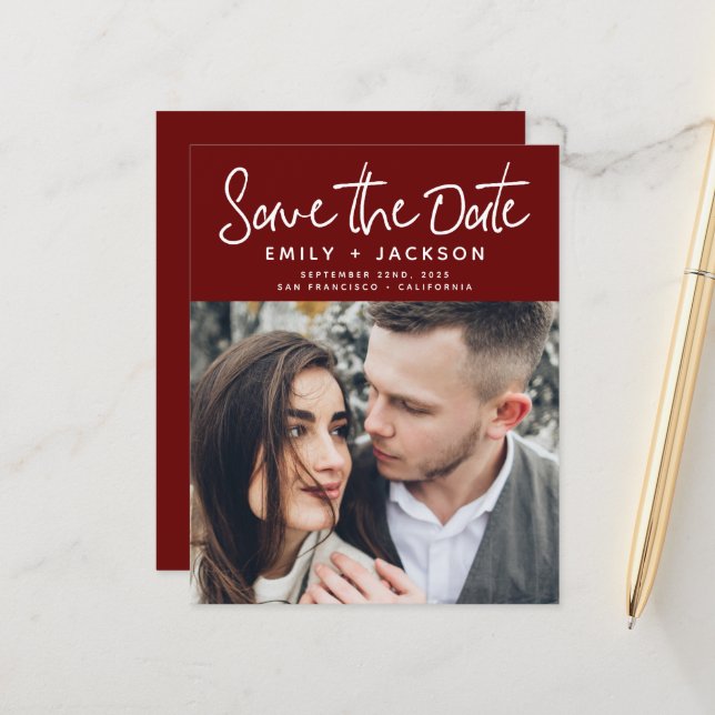 Budget Script Save the Date Photo Invitation (Front/Back In Situ)