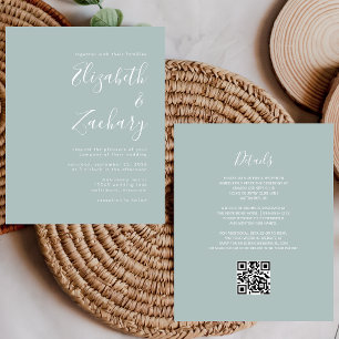 Budget Script Sea Glass QR Code Wedding Invitation