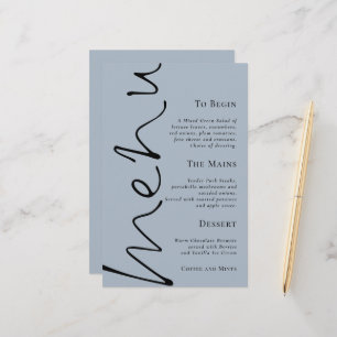 Budget Script Simple Dusty Blue Wedding Menu