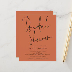 Budget Script Terracotta Bridal Shower Invitation