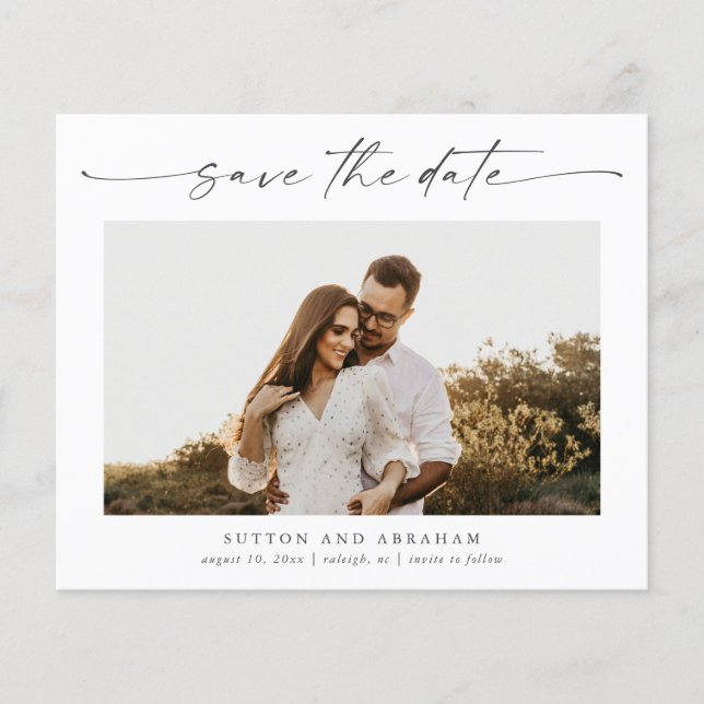 Budget Script Wedding Photo Save the Date (Front)