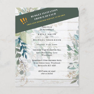 BUDGET Sea Glass Green Eucalyptus Leaves Wedding Flyer