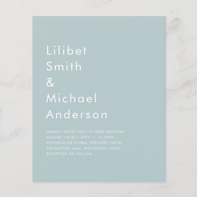 BUDGET Sea Glass Sage Green Monochrome Wedding Flyer (Front)