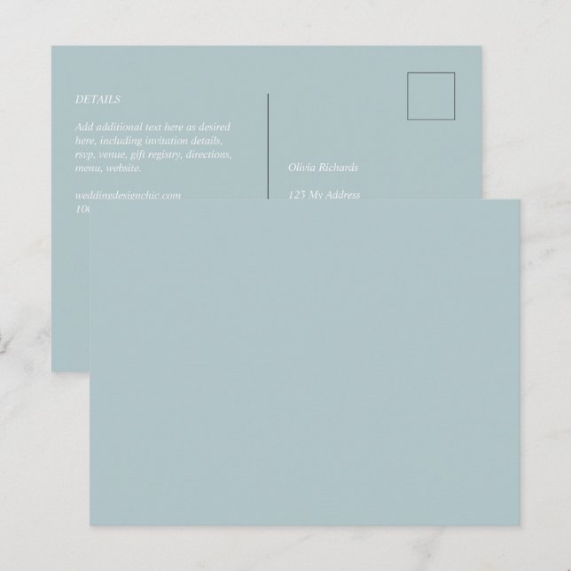 BUDGET Sea Glass Sage Green Monochrome Wedding Postcard (Front/Back)
