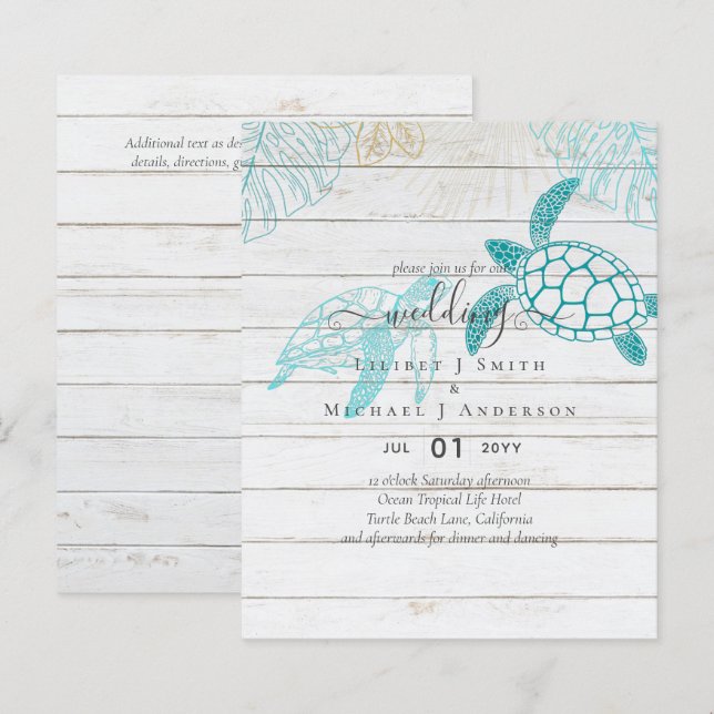 BUDGET  Sea Turtles Wedding Modern Line Art (Front/Back)