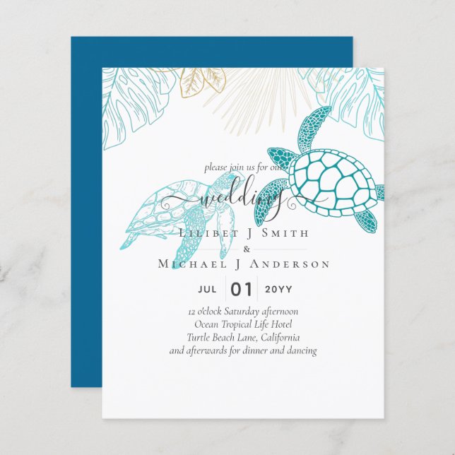 BUDGET  Sea Turtles Wedding Modern Line Art (Front/Back)