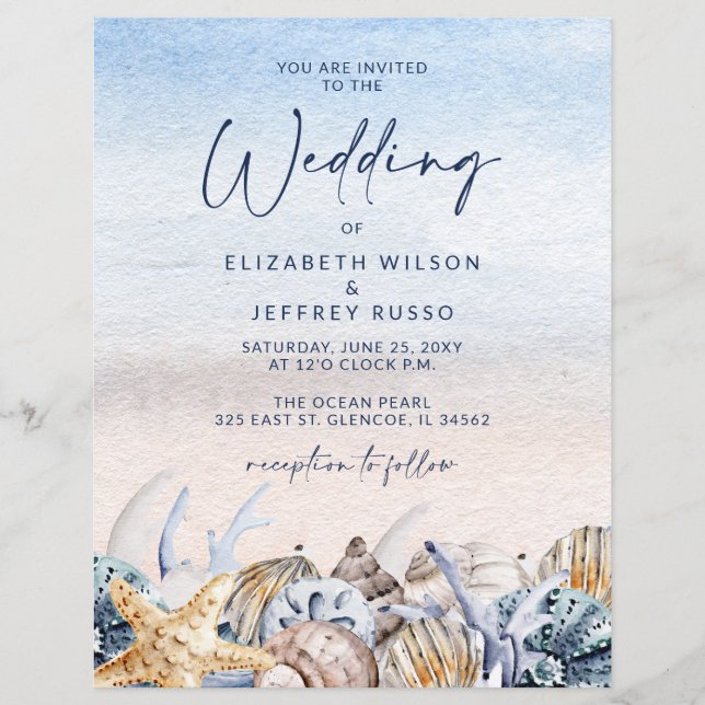Budget Seashells Beach Wedding Invitation (Front)