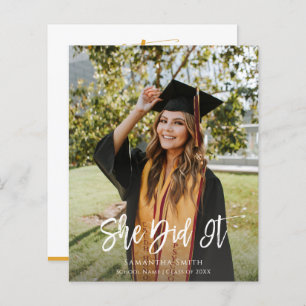 BUDGET She Did It Minimalist Photo Grad Invitation
