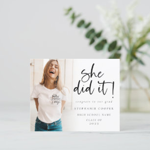 Budget She Did It Photo Graduation Announcement