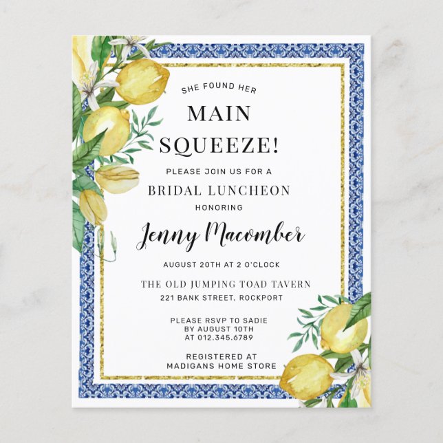 Budget She Found Her Main Squeeze Lemon Invitation (Front)