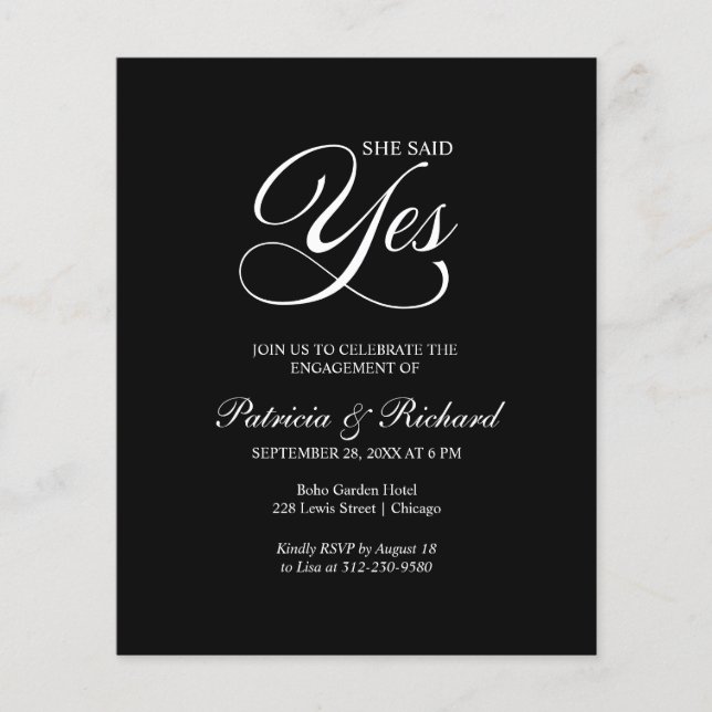 Budget She Said Yes Engagement Party Invitation (Front)