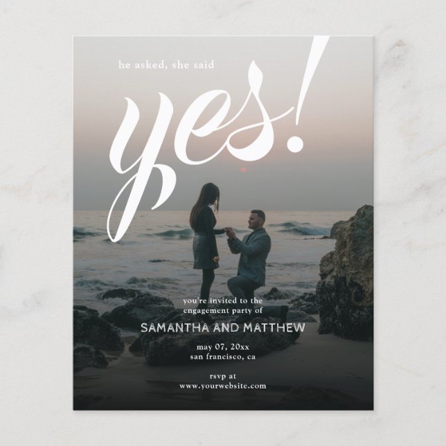 BUDGET She Said Yes Modern Engagement Party  Flyer (Front)