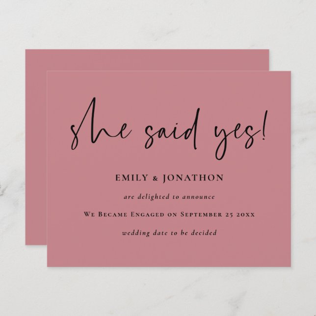 Budget She Said Yes Pink Engagement Announcement (Front/Back)