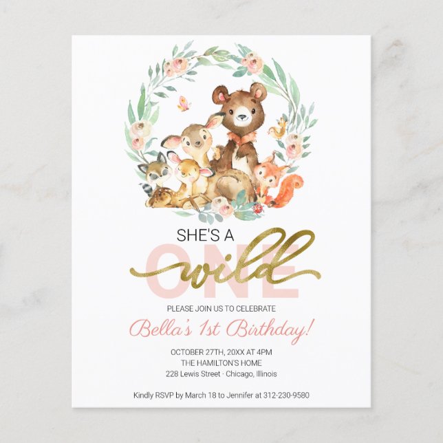 Budget She's A Wild One First Birthday Invitation (Front)