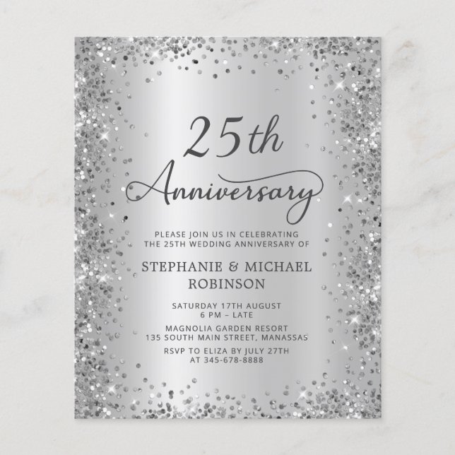 Budget Silver 25th Wedding Anniversary Invitation (Front)