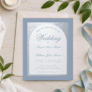 Budget Silver Arch Dusty Blue Wedding Invitation 