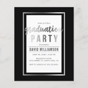 Budget Silver & Black Typography Graduation Party