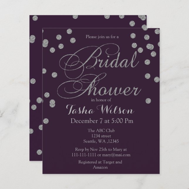 Budget Silver Confetti Bridal Shower Invitation (Front/Back)