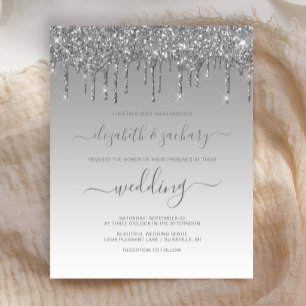Budget Silver Dripping Glitter Wedding Invitation