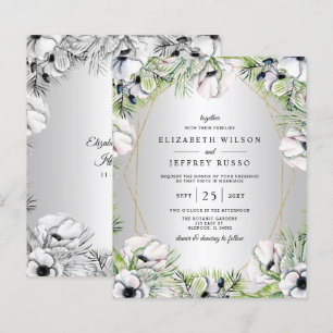 Budget Silver Floral Geometric Wedding Invitation