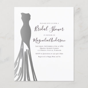 Budget Silver Foiil Dress Bridal Shower Invitation