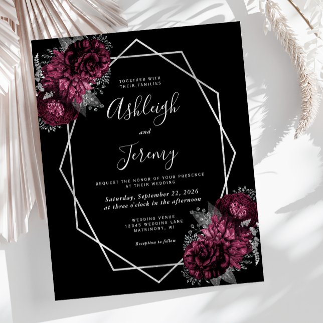 Budget Silver Frame Burgundy Floral Black Wedding (Creator Uploaded)