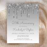 Budget Silver Glitter 25th Anniversary Invitation<br><div class="desc">This trendy 25th wedding anniversary party invitation features a sparkly silver faux glitter drip border and silver ombre background. The words "25th Anniversary" and the first names of the couple appear in casual silver grey handwriting script, with the rest of the customizable text in sans serif font. The same silver...</div>