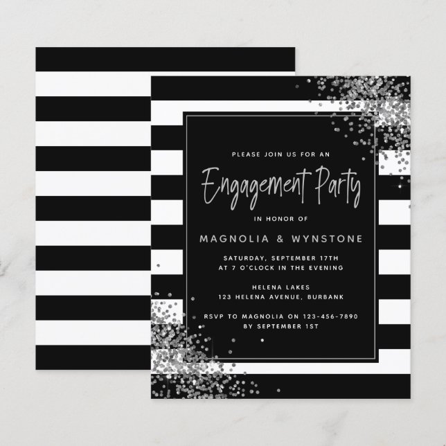 BUDGET Silver Glitter Engagement Party Invitation (Front/Back)