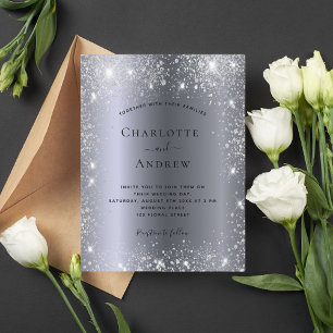 Budget silver glitter metal elegant wedding invitation postcard