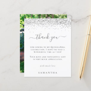 Budget Silver Glitter Photo Quinceanera Thank You