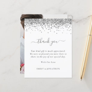 Budget Silver Glitter Photo Wedding Thank You