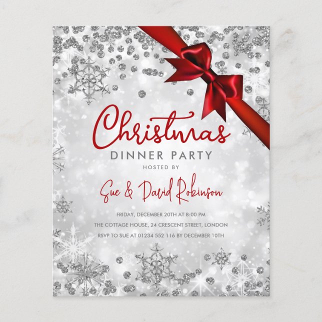 Budget Silver Glitter Red Ribbon Xmas Holiday (Front)