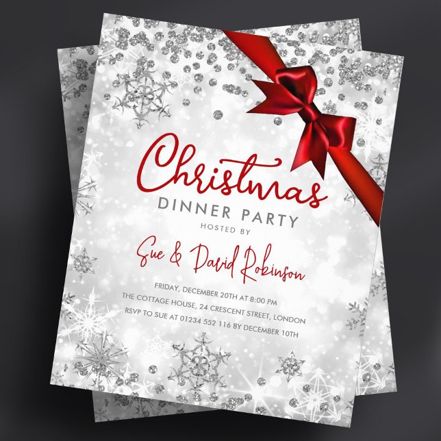 Budget Silver Glitter Red Xmas Holiday Invite Flyer (Budget Silver Glitter Red Xmas Holiday Invite Flyer)