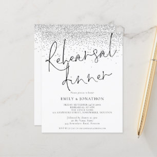 Budget Silver Glitter Rehearsal Dinner Invite