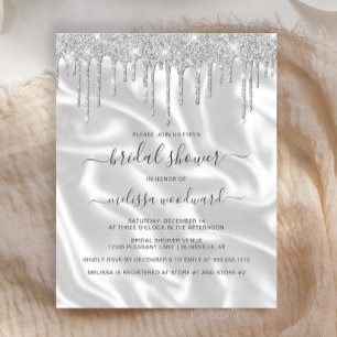 Budget Silver Glitter Satin Bridal Shower Invite