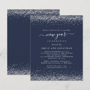 Budget Silver Glitter Script Blue New Years Party